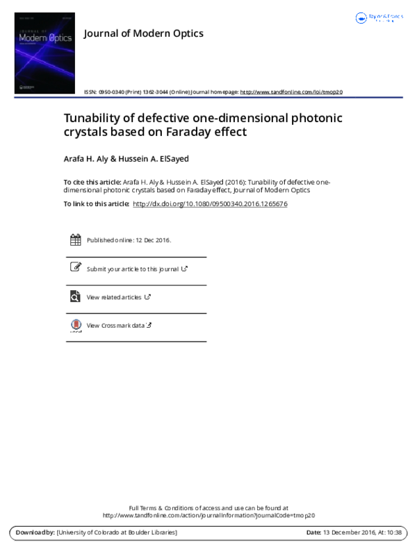 (PDF) Tunability of defective one-dimensional photonic crystals based ...