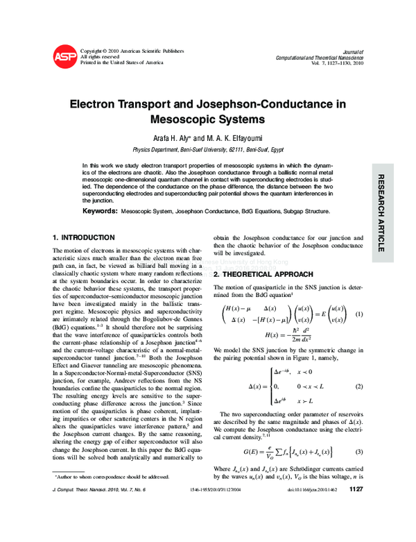(PDF) Electron Transport and Josephson-Conductance in Mesoscopic Systems