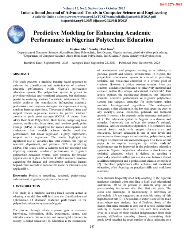 (PDF) Predictive Modeling for Enhancing Academic Performance in ...