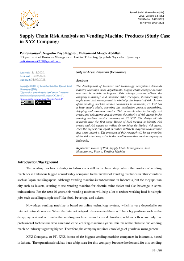 (PDF) Supply Chain Risk Analysis on Vending Machine Products (Study ...