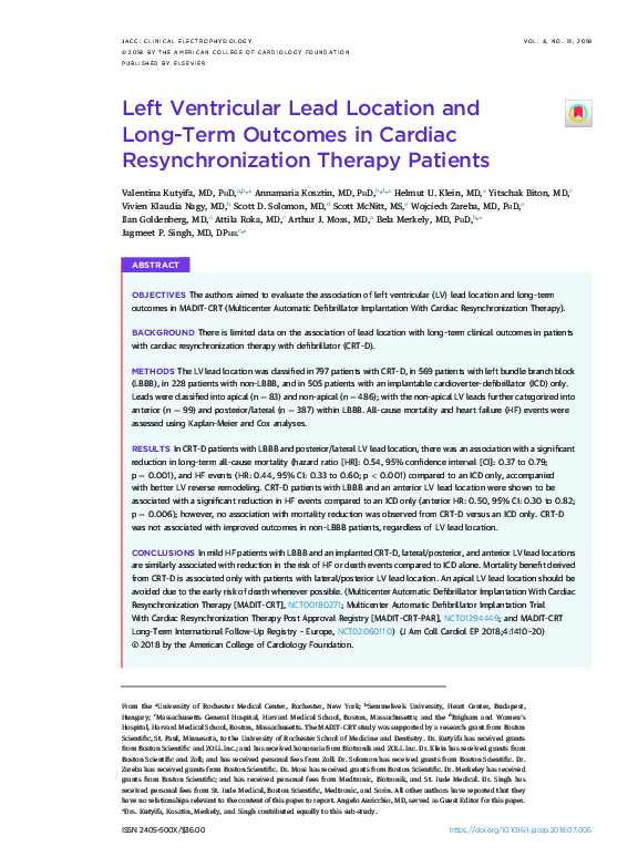 (PDF) Left Ventricular Lead Location and Long-Term Outcomes in Cardiac ...