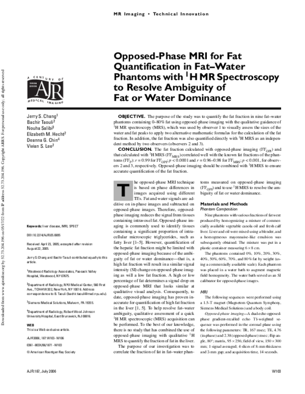 (PDF) Opposed-Phase MRI for Fat Quantification in Fat-Water Phantoms ...