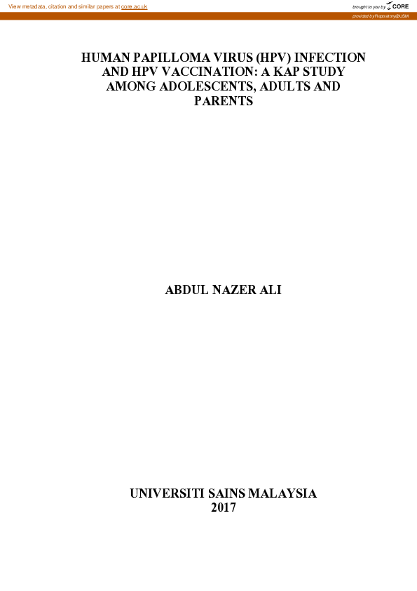 (PDF) Human Papilloma Virus (HPV) Infection And HPV Vaccination: A KAP ...