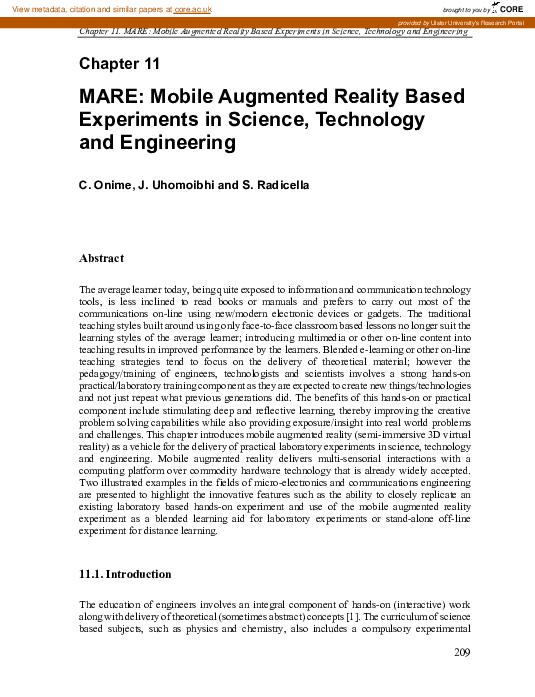 (PDF) MARE: Mobile Augmented Reality BasedExperiments in Science ...