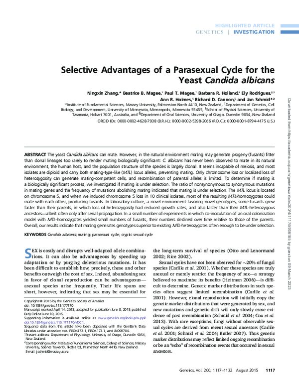 (PDF) Selective Advantages of a Parasexual Cycle for the Yeast Candida ...