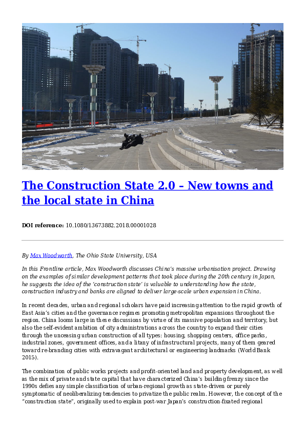 (PDF) The Construction State 2.0 - New towns and the local state in China
