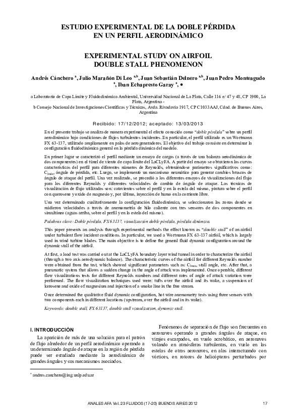 (PDF) Experimental Study on Airfoil Double Stall Phenomenon