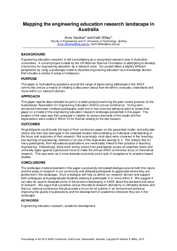 (PDF) Mapping the engineering education research landscape in Australia