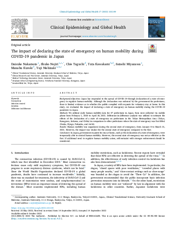 (PDF) The impact of declaring the state of emergency on human mobility ...
