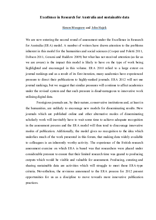 (PDF) Excellence in Research for Australia and sustainable data