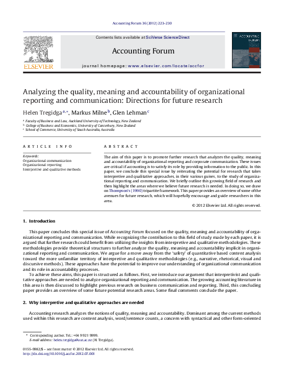 (PDF) Analyzing the quality, meaning and accountability of ...