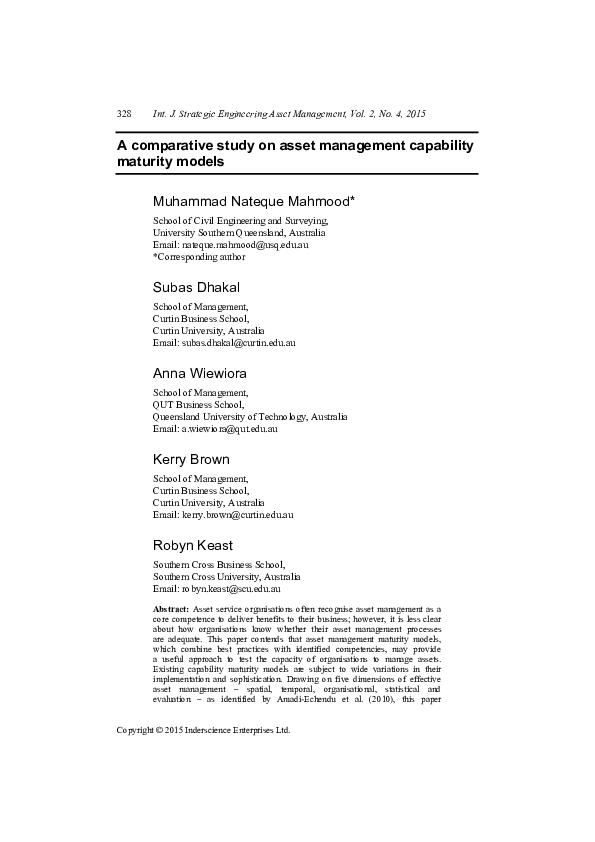 (PDF) A comparative study on asset management capability maturity models