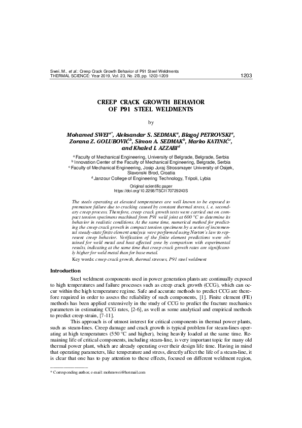 (PDF) Creep crack growth behavior of P91 steel weldments