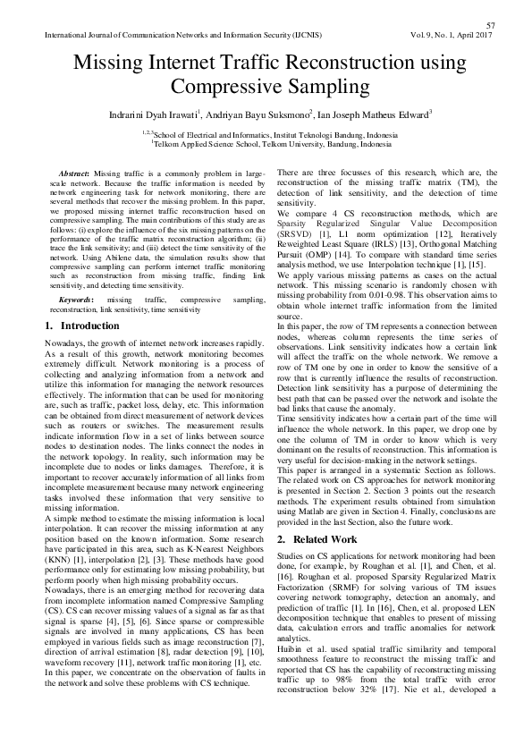 (PDF) Missing Internet Traffic Reconstruction using Compressive Sampling