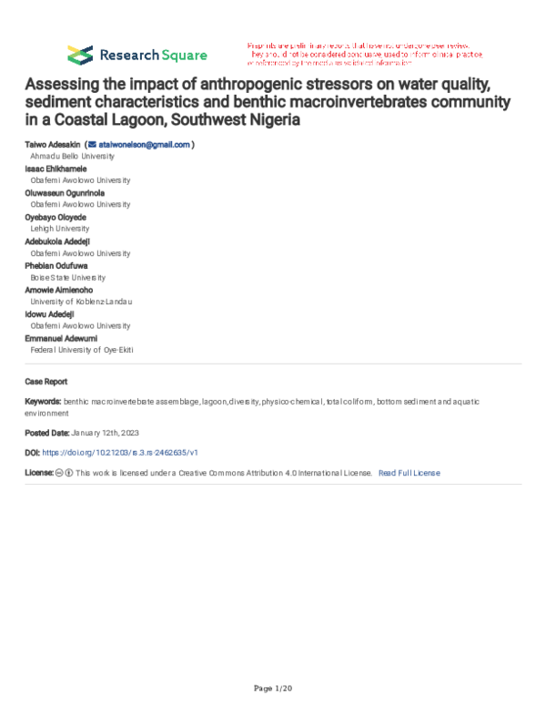 (PDF) Assessing the impact of anthropogenic stressors on water quality ...