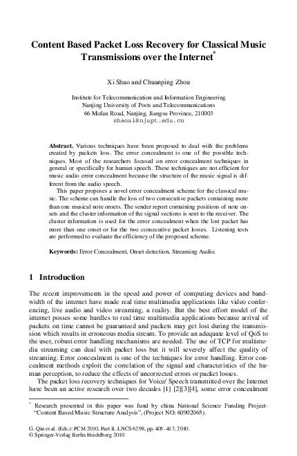 (PDF) Content Based Packet Loss Recovery for Classical Music ...