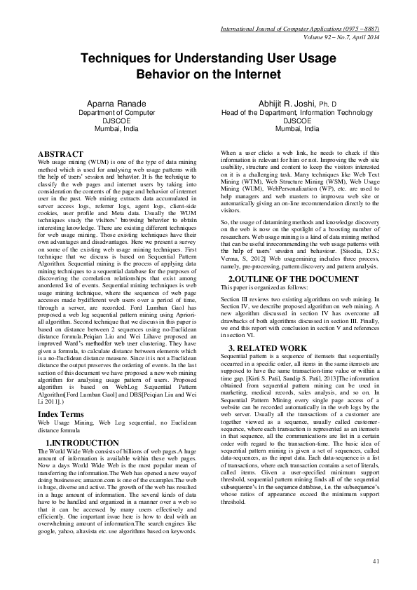 (PDF) Techniques for Understanding User Usage Behavior on the Internet