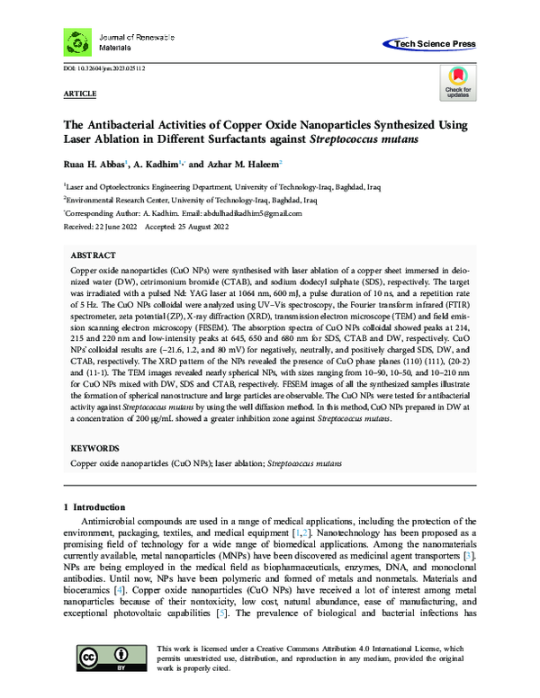 (PDF) The Antibacterial Activities of Copper Oxide Nanoparticles ...