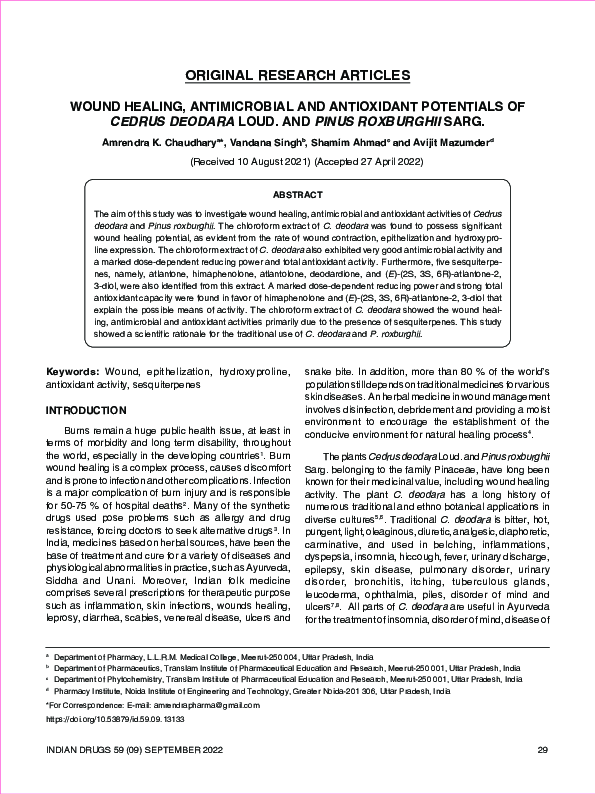 (PDF) Wound Healing, Antimicrobial and Antioxidant Potentials of Cedrus ...