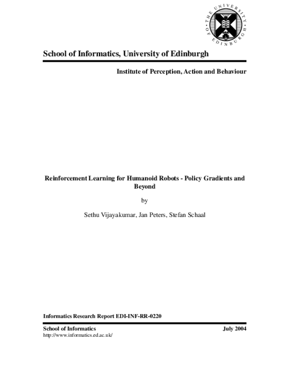 (PDF) Reinforcement learning for humanoid robots policy gradients and ...