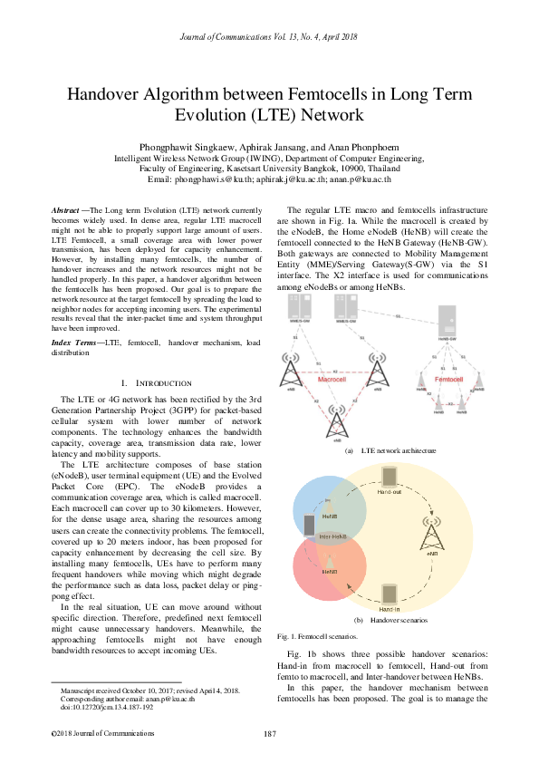 (PDF) Handover Algorithm between Femtocells in Long Term Evolution (LTE ...