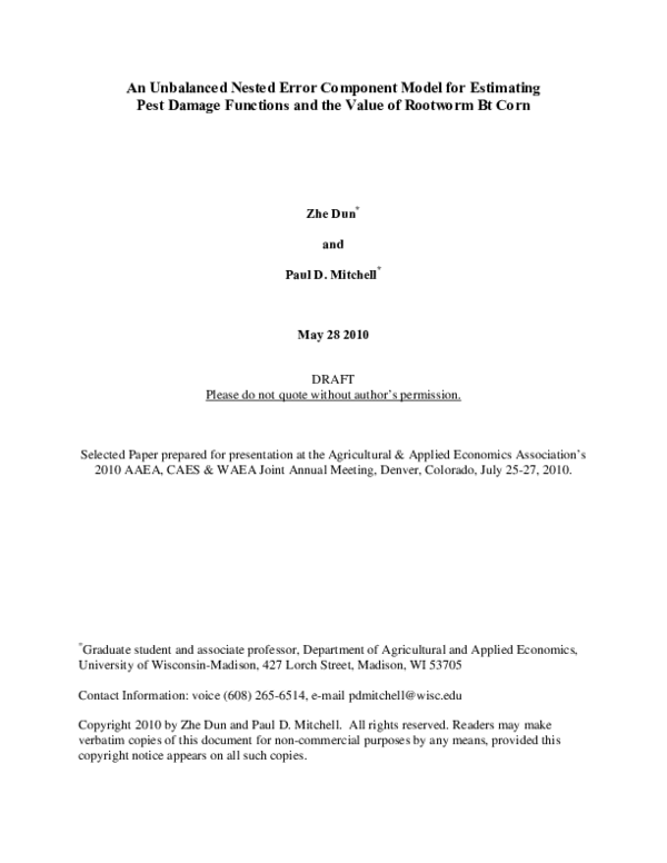 (PDF) An Unbalanced Nested Error Component Model for Estimating Pest ...