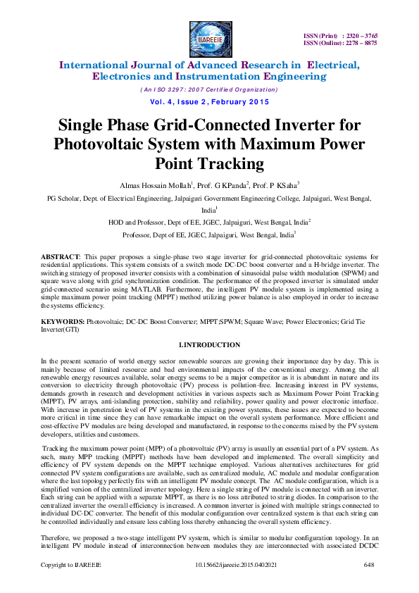(PDF) Single Phase Grid-Connected Inverter for Photovoltaic System with ...