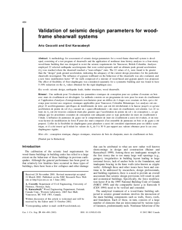  pdf validation of seismic design parameters for wood frame shearwall