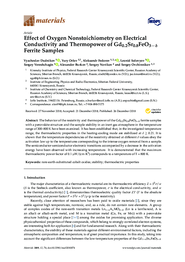 (PDF) Effect of oxygen nonstoichiometry on electrical conductivity and ...
