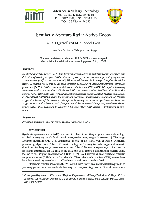 (PDF) Synthetic Aperture Radar Active Decoy