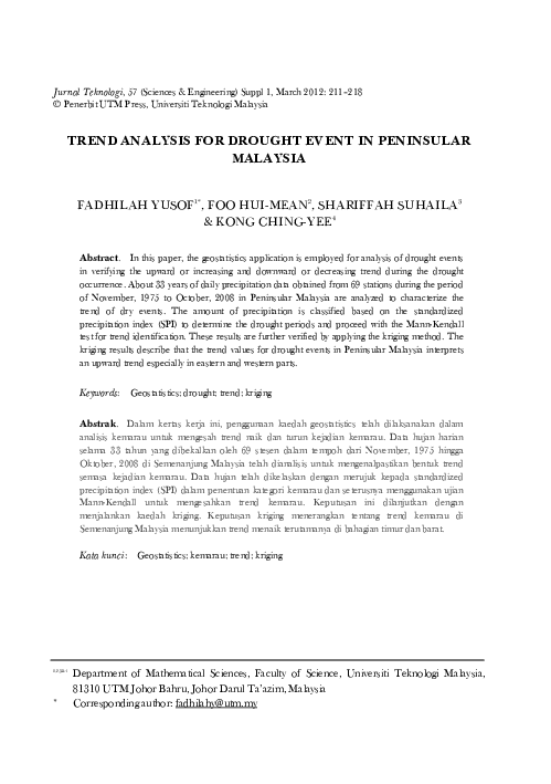 (PDF) Trend Analysis for Drought Event in Peninsular Malaysia