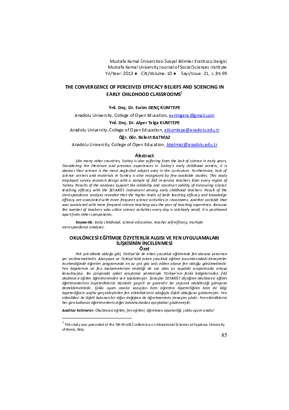 (PDF) The Convergence of Perceived Efficacy Beliefs and Sciencing In