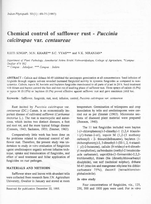 (PDF) Chemical control of safflower rust - Puccinia calcitrapae var ...