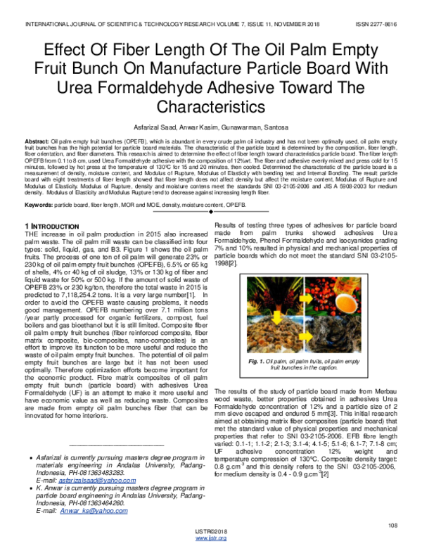(PDF) Effect Of Fiber Length Of The Oil Palm Empty Fruit Bunch On ...