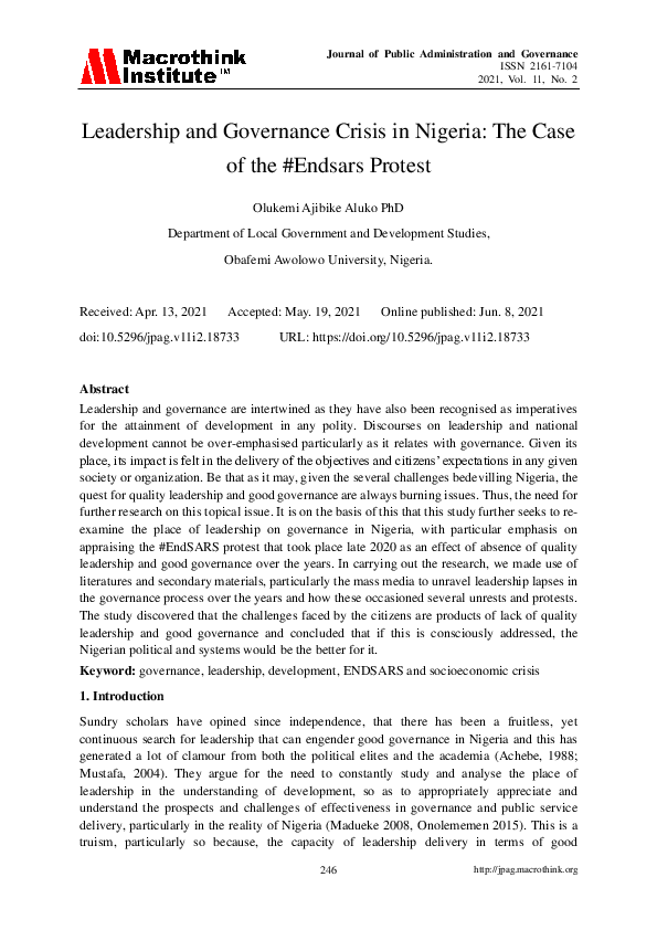 (PDF) Leadership and Governance Crisis in Nigeria: The Case of the # ...