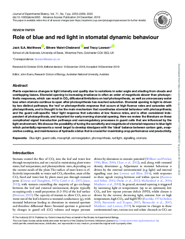 (PDF) Role of blue and red light in stomatal dynamic behaviour