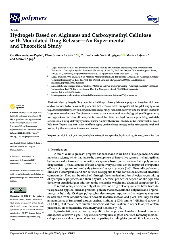 (PDF) Hydrogels Based on Alginates and Carboxymethyl Cellulose with ...