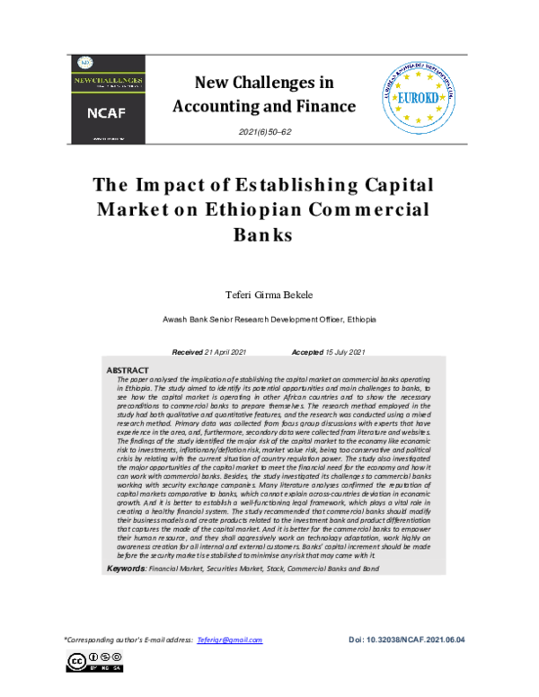 (PDF) The Impact of Establishing Capital Market on Ethiopian Commercial ...