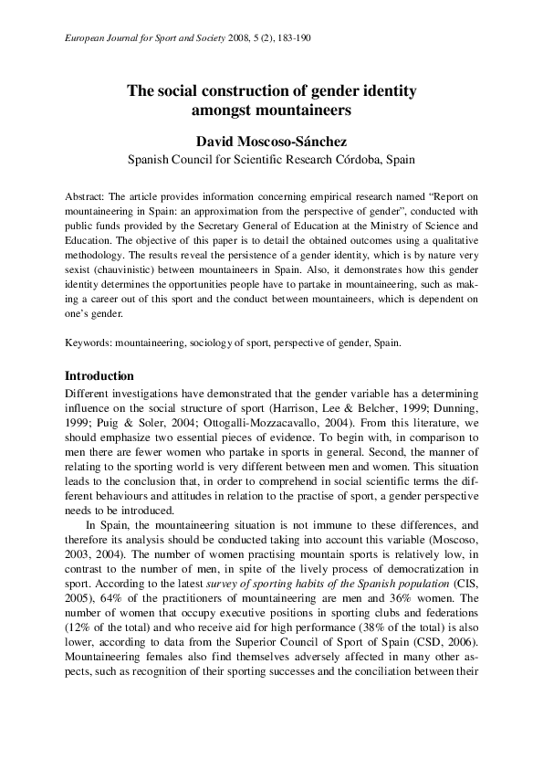 (PDF) The social construction of gender identity amongst mountaineers