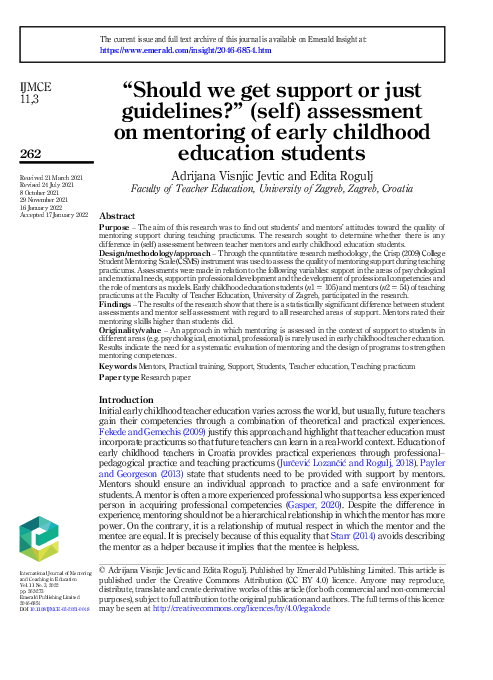 (PDF) “Should we get support or just guidelines?” (self) assessment on ...