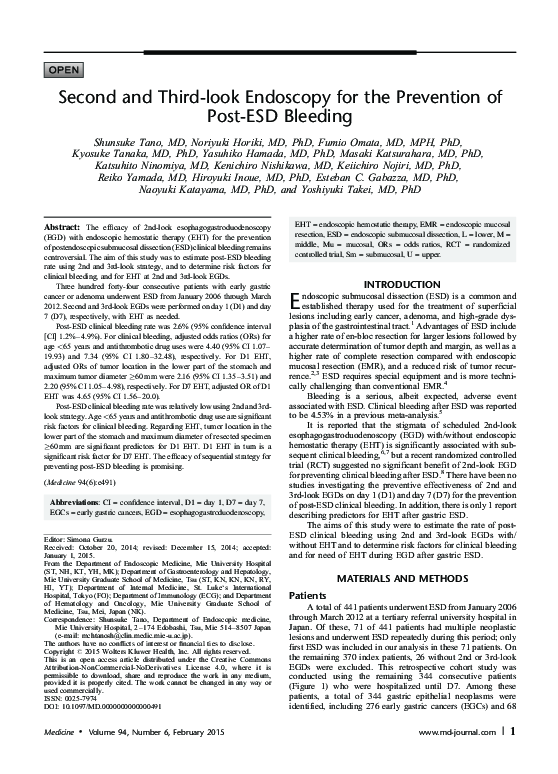 (PDF) Second and third-look endoscopy for the prevention of post-ESD ...