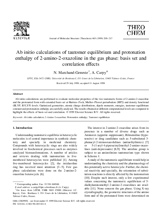 (PDF) Ab initio calculations of tautomer equilibrium and protonation ...