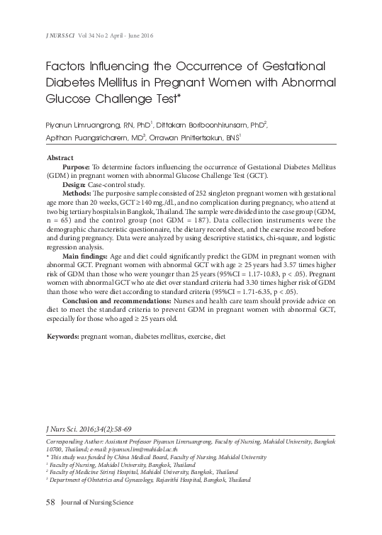 (PDF) Factors Influencing the Occurrence of Gestational Diabetes ...