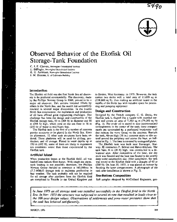 (PDF) Observed Behavior of the Ekofisk Oil Storage-Tank Foundation