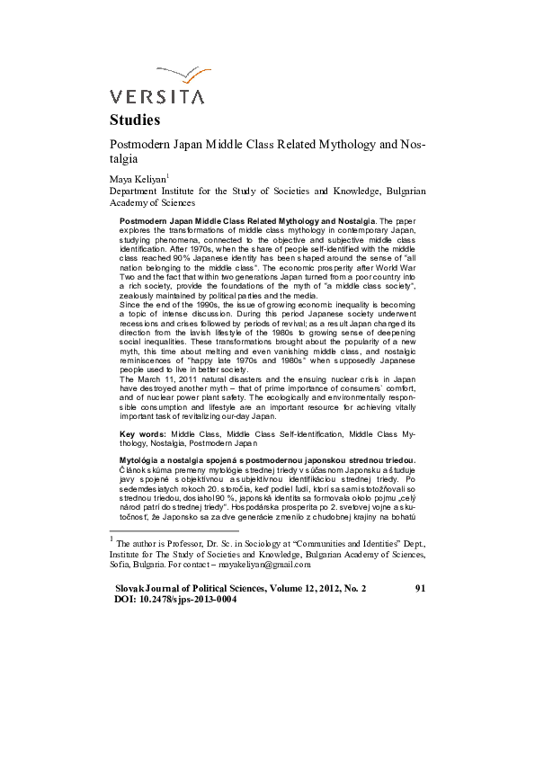 (PDF) Postmodern Japan Middle Class Related Mythology and Nostalgia