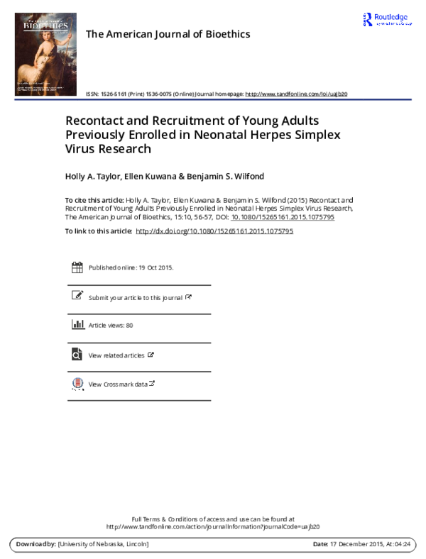(PDF) Recontact and Recruitment of Young Adults Previously Enrolled in ...