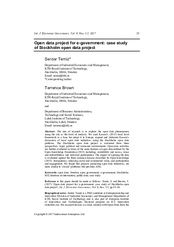 (PDF) Open data project for e-government: case study of Stockholm open ...