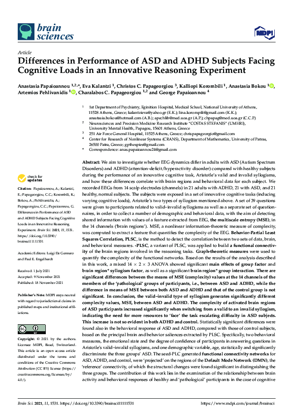 (PDF) Differences in Performance of ASD and ADHD Subjects Facing ...