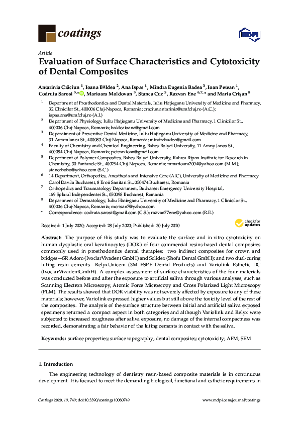 (PDF) Evaluation of Surface Characteristics and Cytotoxicity of Dental ...