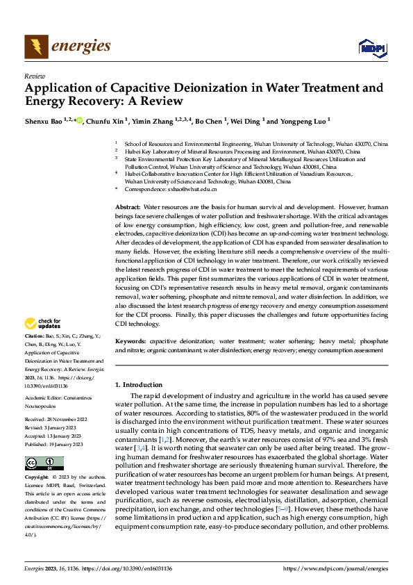 (PDF) Application of Capacitive Deionization in Water Treatment and ...